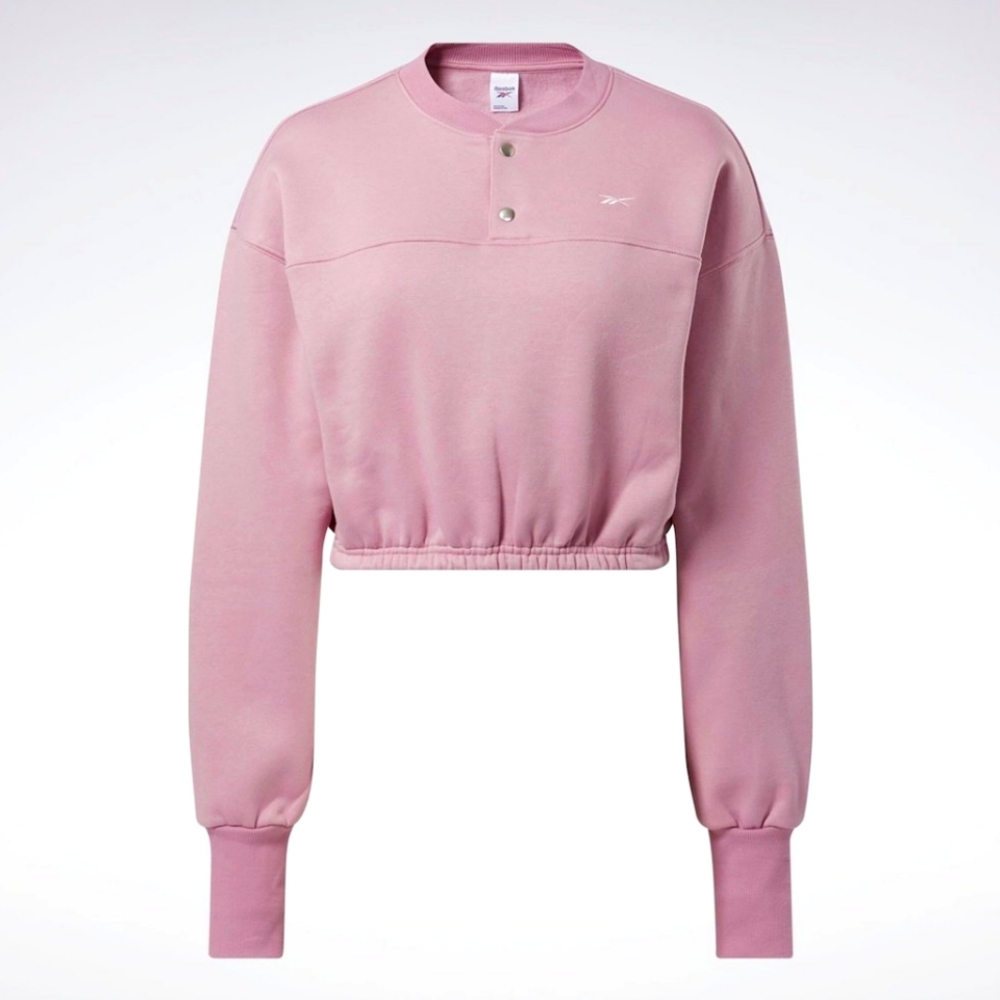 Reebok Classics Vintage Long Sleeve Pink Henley Sweatshirt Women's Size Medium